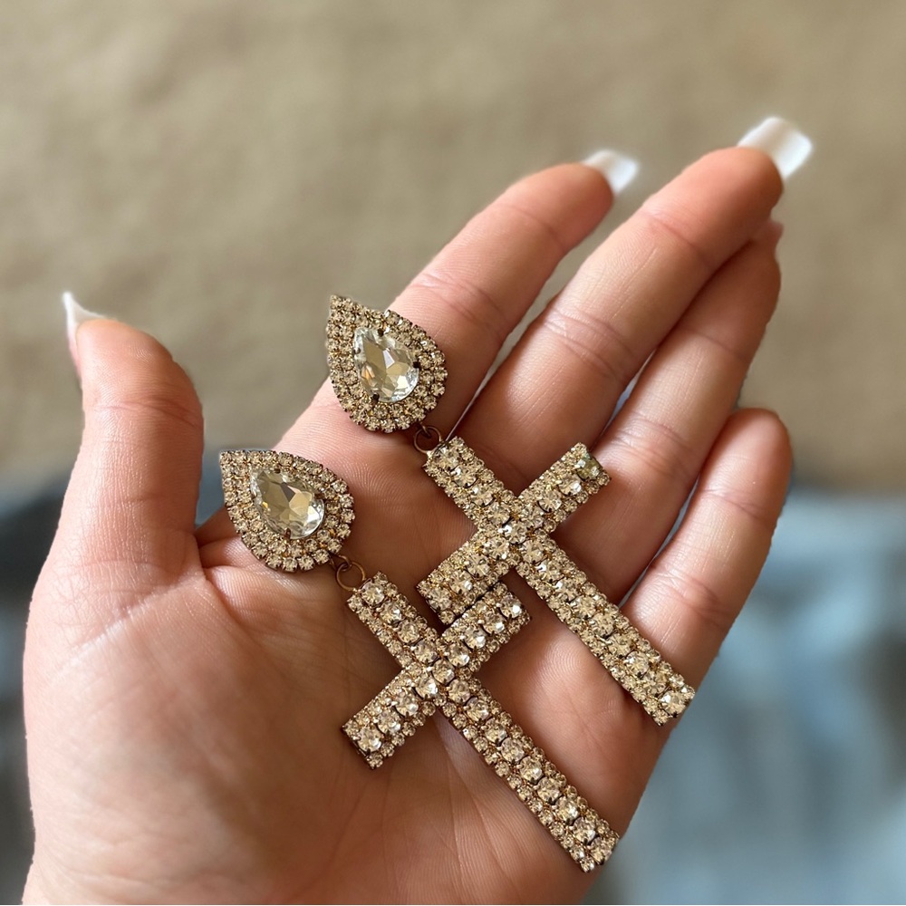 Elegant Gold and Silver Cross Earrings